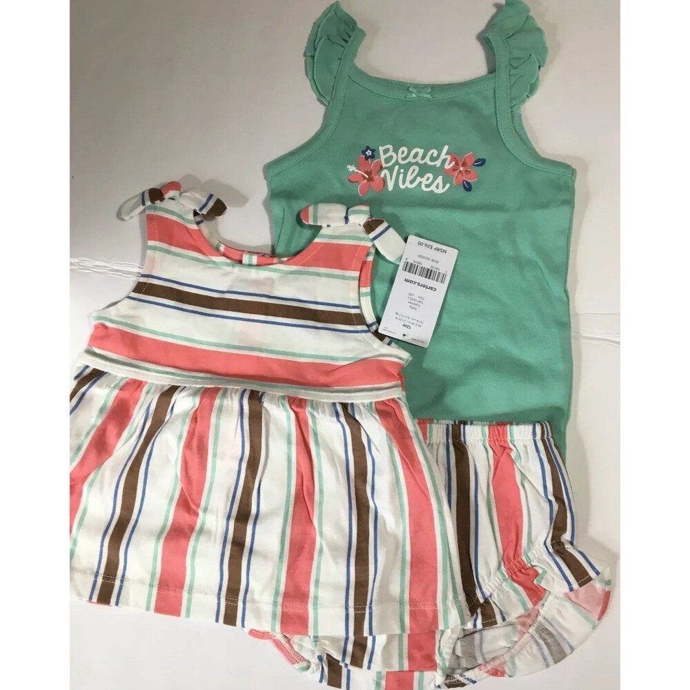 Carter’s Three-Piece Outfit. 12m. Girl. Stripes top with bloomer and bodysuit.